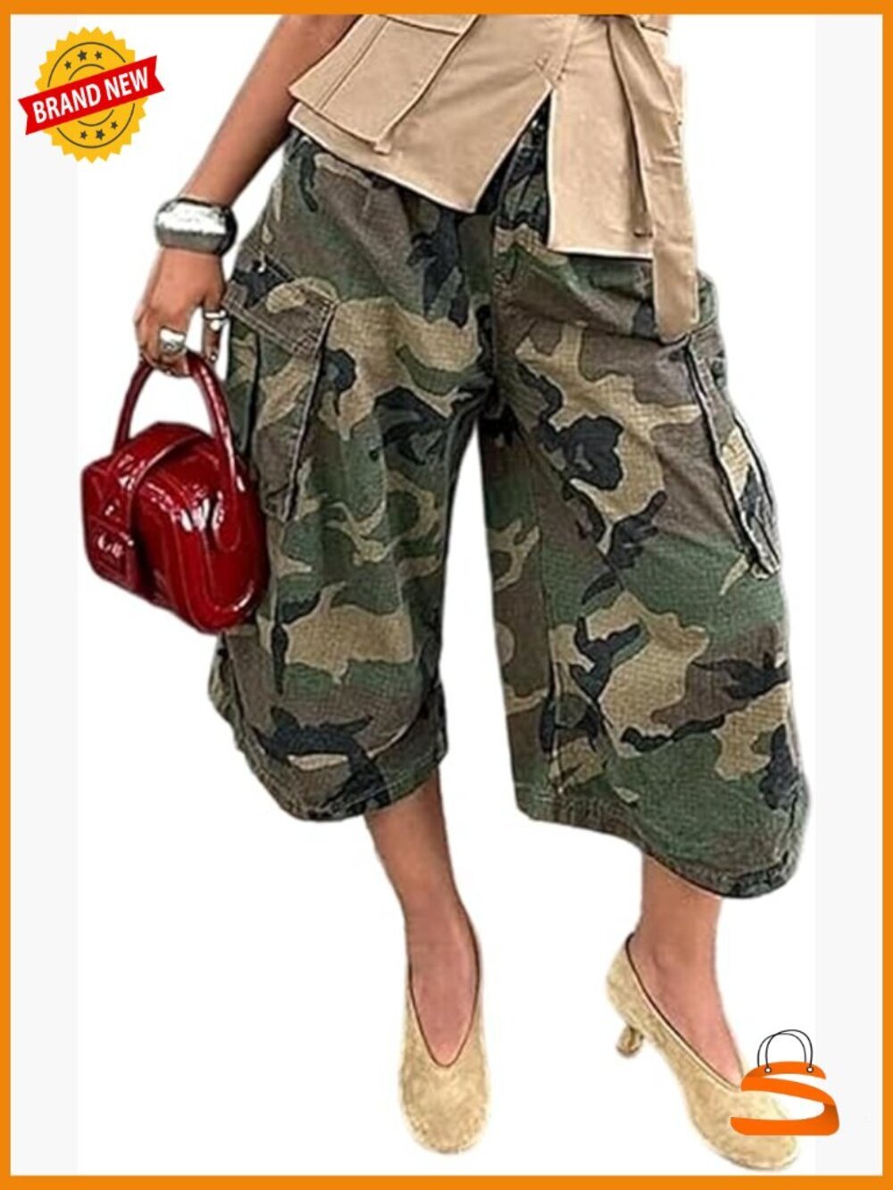 High Waisted Wide Leg Camo Palazzo Crop Pants Baggy Y2k Army Fatigue Trousers